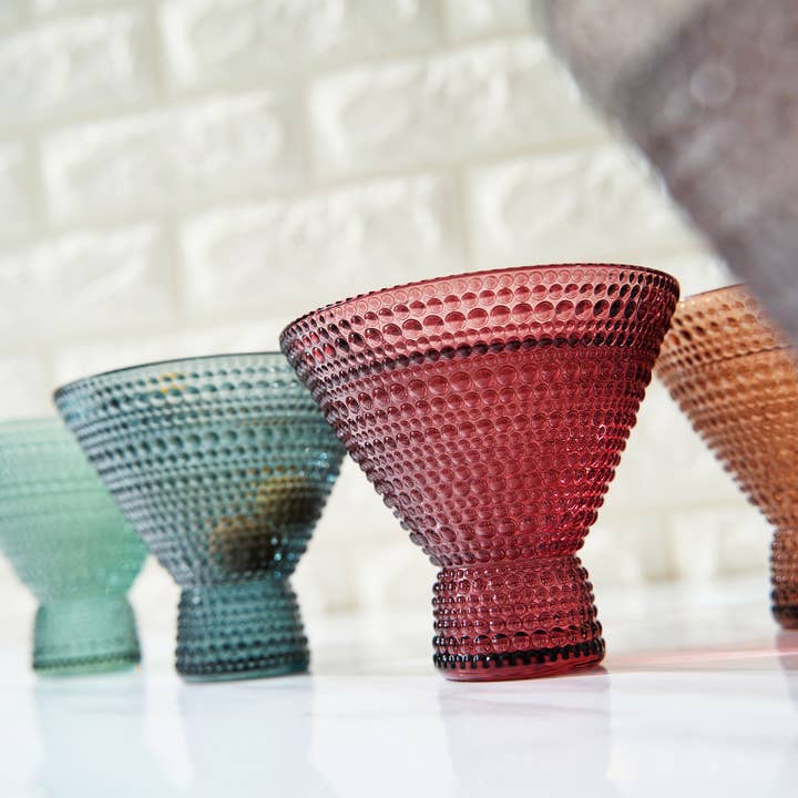Beaded Stemless Martini Drinking Glasses | 11oz | Set of 6