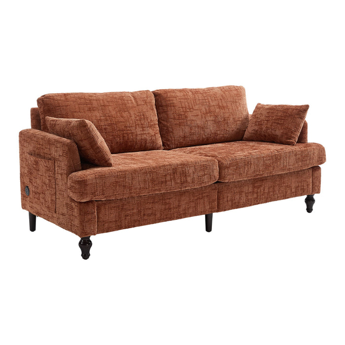 Chenille 2 Seater Sofa With LED Light, USB Charging Port, And Storage Bag