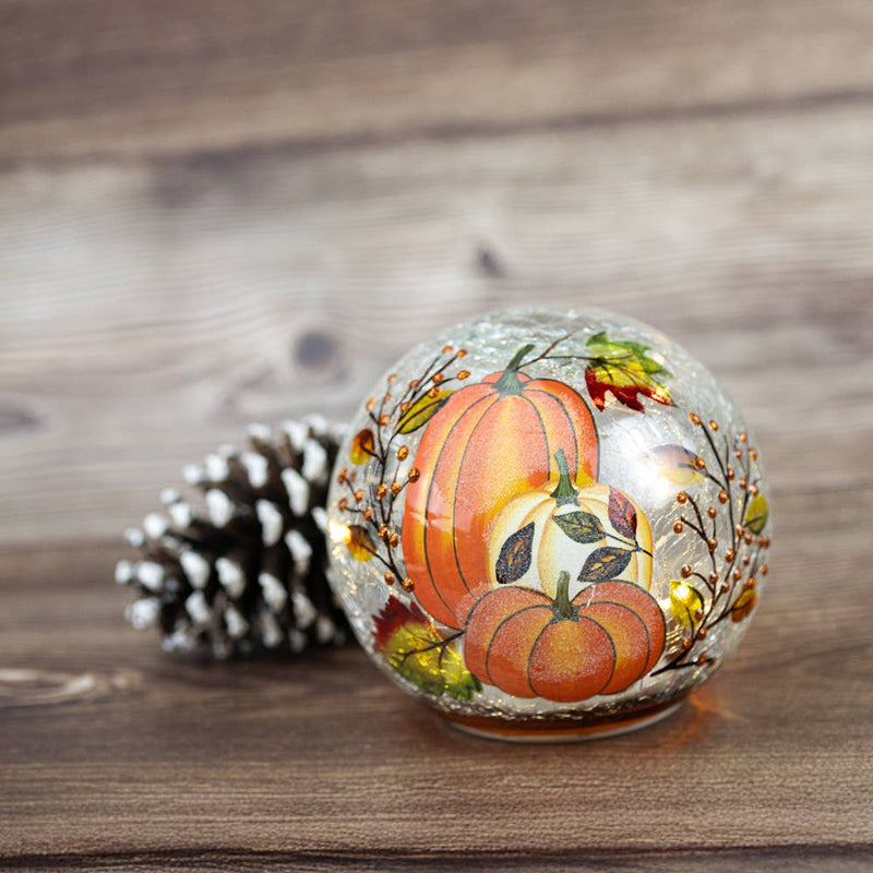 Harvest Pumpkin LED Glass Orb – Fall Autumn Home Decor