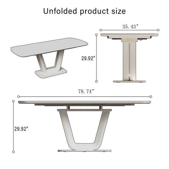 Modern Industrial Style Expandable Dining Table With U Shaped Legs - Antique Gray White