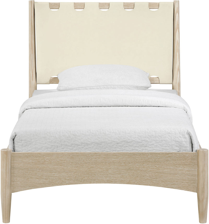 Santos - Vegan Leather Headboard And Wood Bed - Waxed Natural Frame