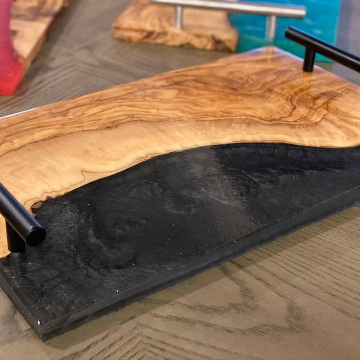 Olive Wood Resin Tray with Handles