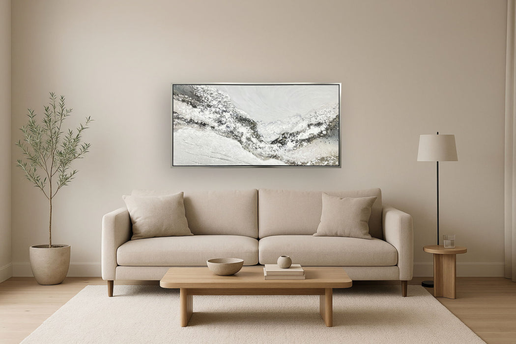 "Snowy Drift" Hand-Embellished Canvas In Frame - White / Gray