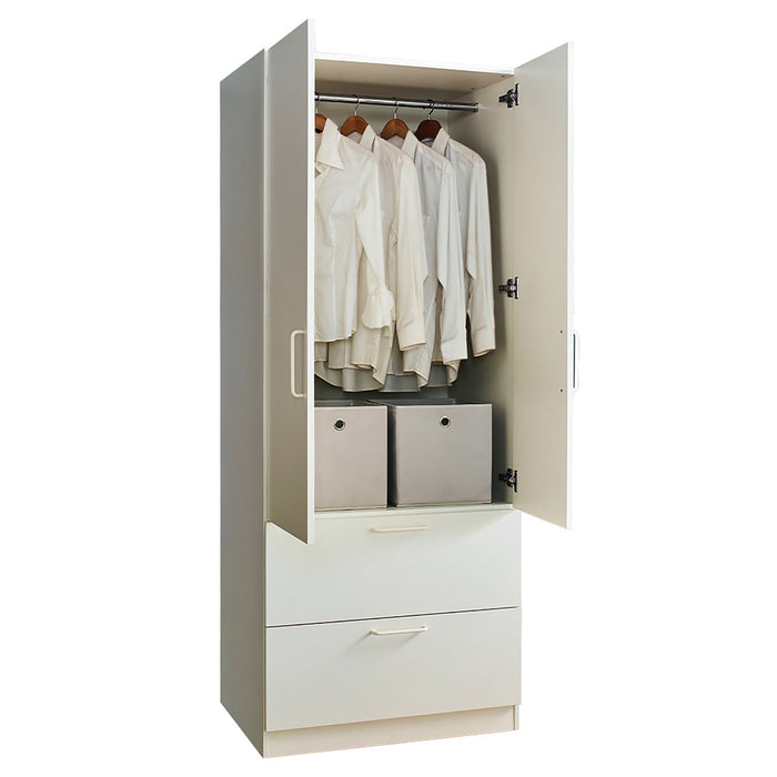 Emma - 2 Door Wood Closet With 2 Drawers And Hanging Bars - White
