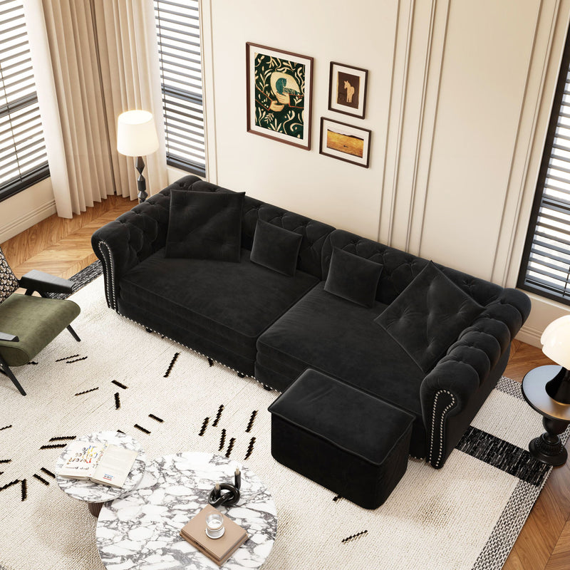 3 In 1 Convertible Sleeper Sofa Bed With Movable Ottoman