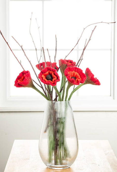 Red Poppy Stem-12.5"H