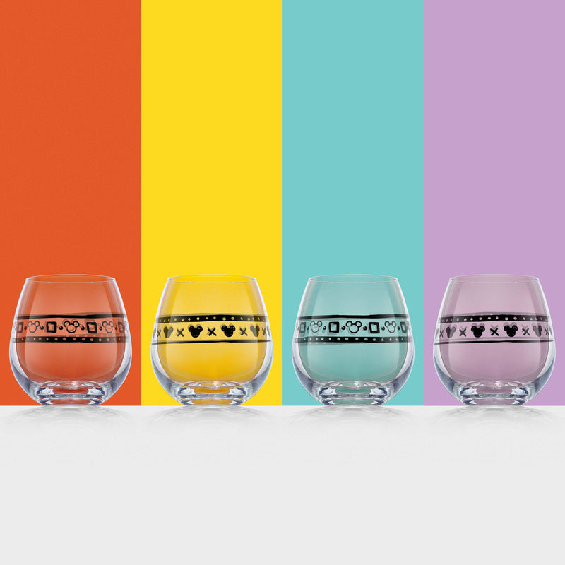 Disney Geo Picnic Mickey Mouse Stemless Wine Glasses | Set of 4