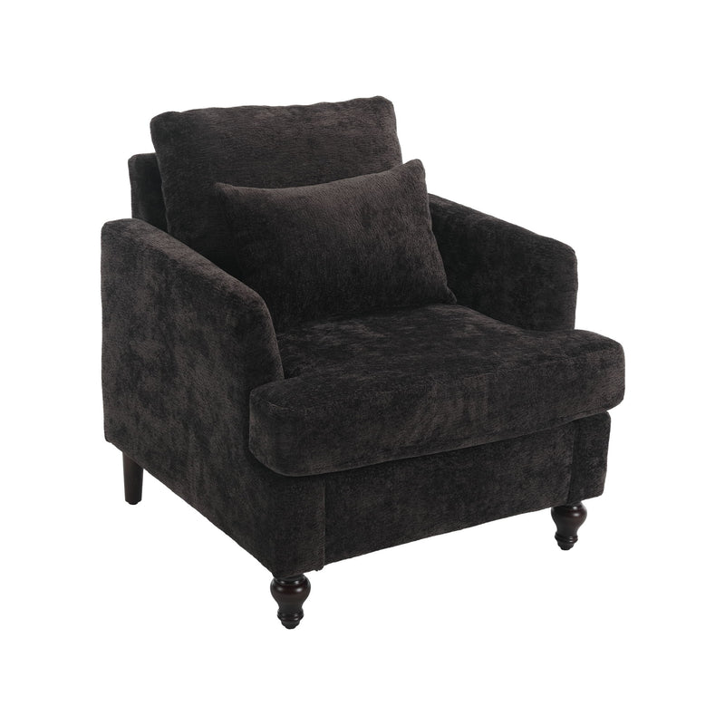Modern Mid Century Wood Frame Armchair With Tufted Design