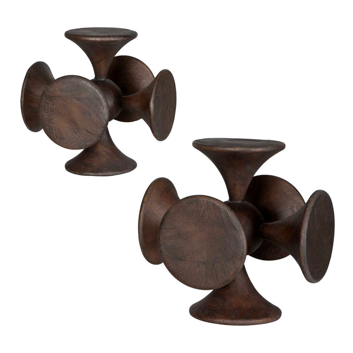 Balanced Harmony - Wooden Sculptures (Set of 2) - Dark Brown