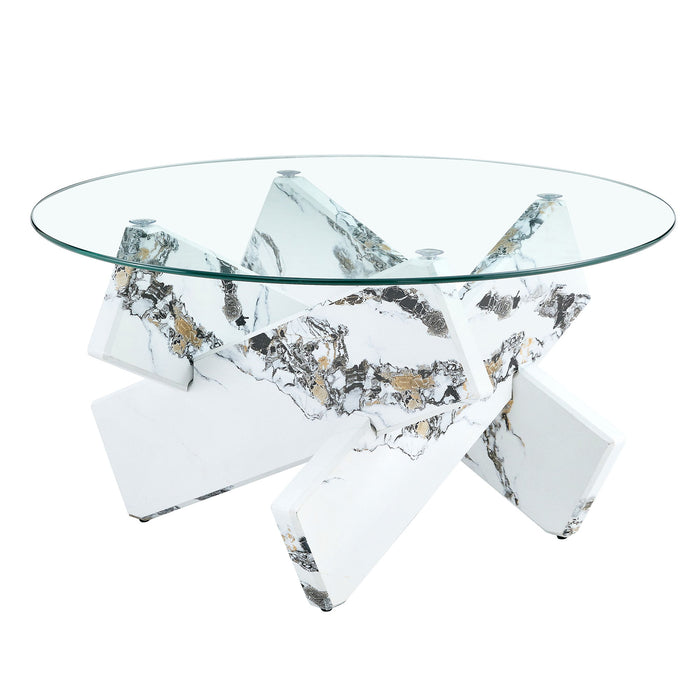 Modern Round Glass Coffee Table With Tempered Glass