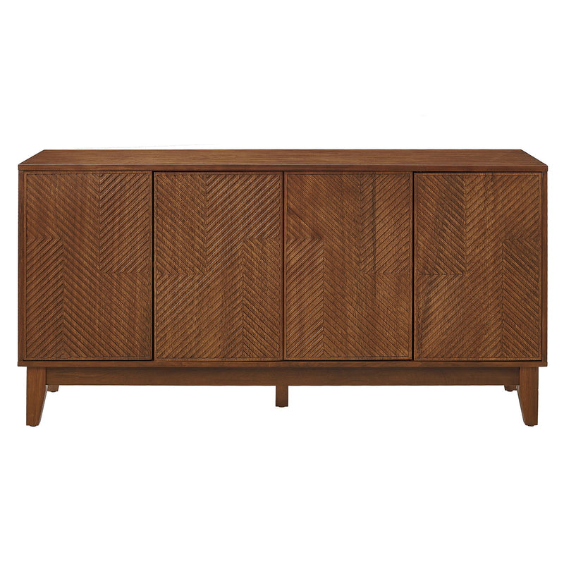 TV Stand With Carved Geometric Doors Storage Cabinet, 4 Door Media Console For Living Room - Walnut