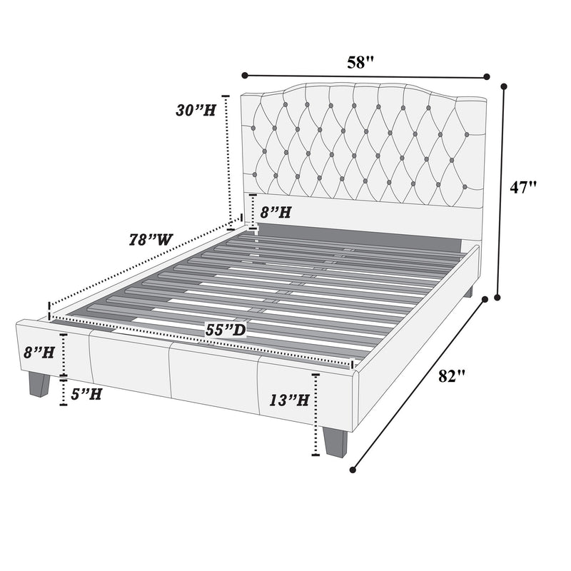 Modern Bed Frame With Tufted Upholstered Headboard