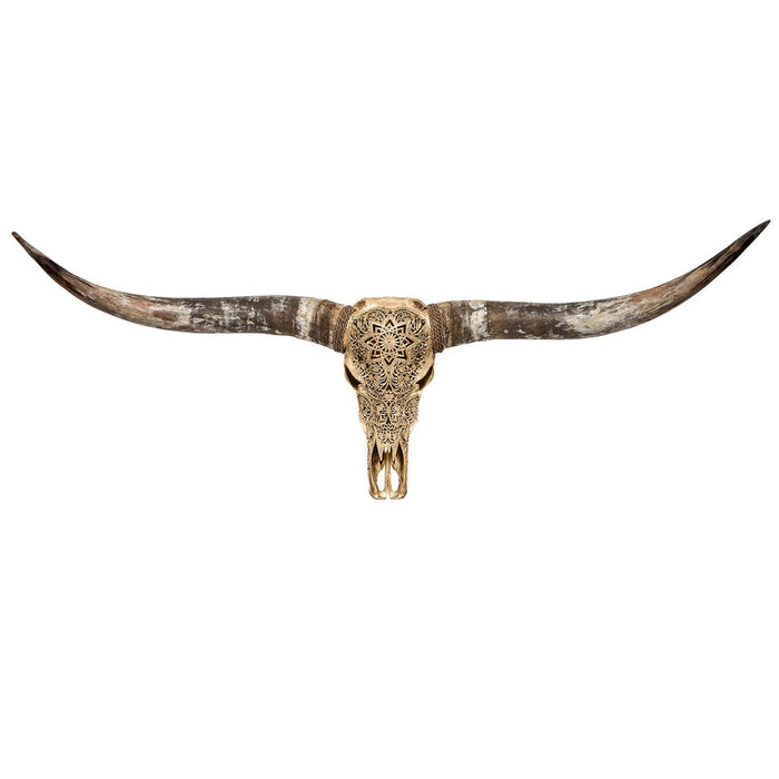 Skull Bliss | Hand Carved Longhorn Skull | Golden Mandala