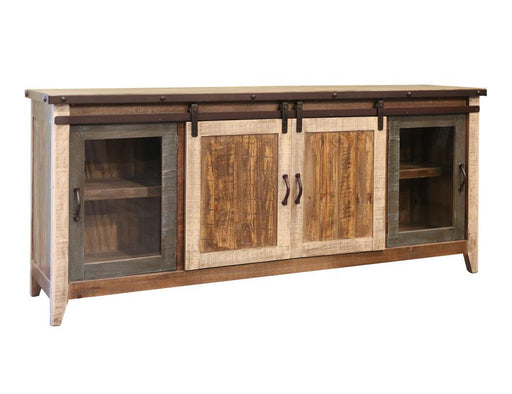 Antique Multicolor 80" TV Stand w/2 Glass doors w/1 middle shelf, 2 Sliding doors, w/2 shelves image