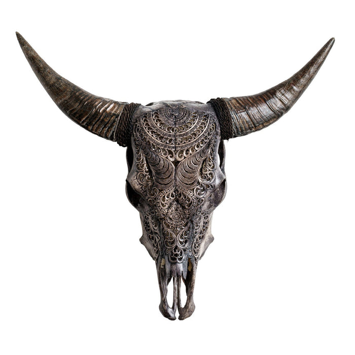 Skull Bliss | Hand Carved Cow Skull | Gray Boho