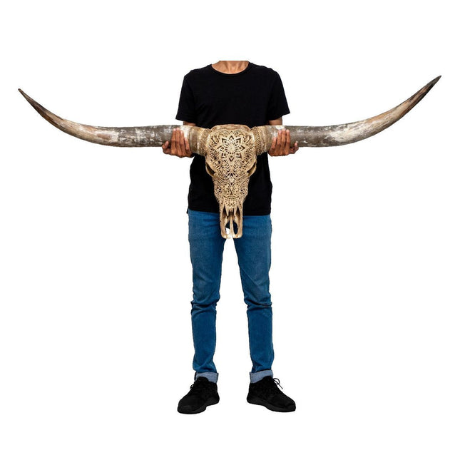 Skull Bliss | Hand Carved Longhorn Skull | Golden Mandala