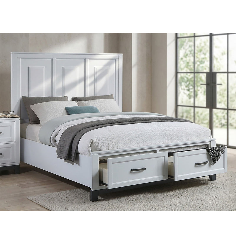 3 Piece Bedroom Furniture Panel Headboard White Eastern King Size Bed W Underbed Drawers 2X Nightstands