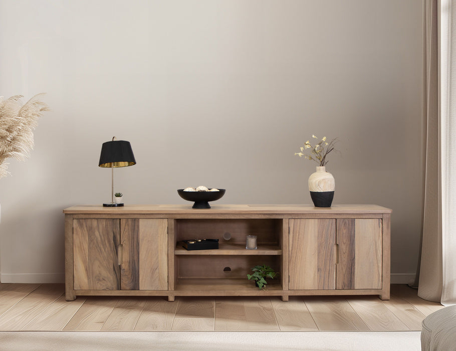 Natural Parota - 93" TV Stand - Brown Cappuccino