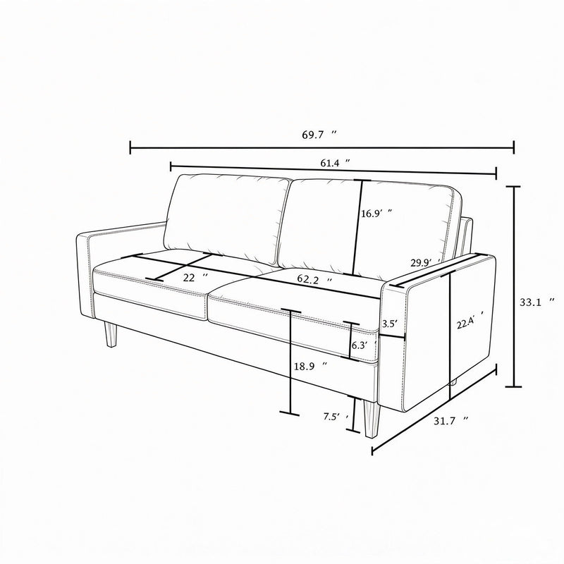 Couch, 3 Seat Sofa With Removable Cushion - Beige