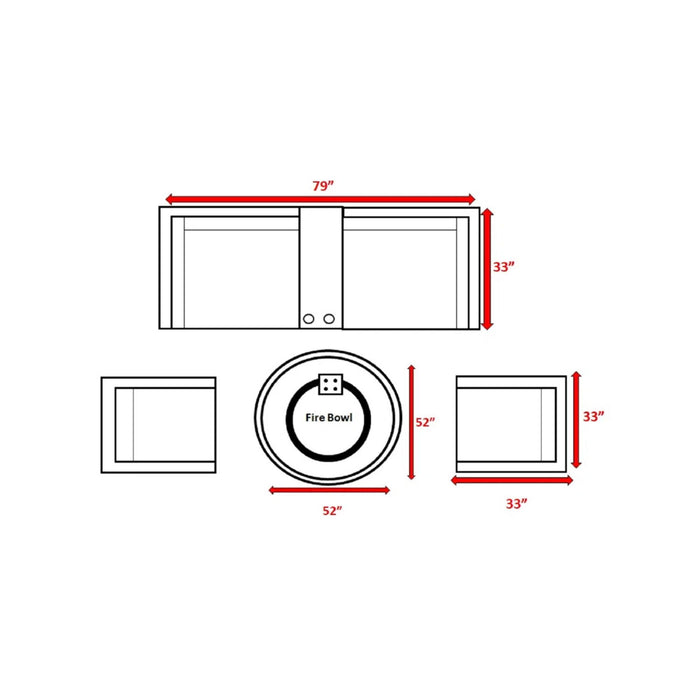 Patio Seating Group For 4 With Cushions And Fire Pit Table - Brown