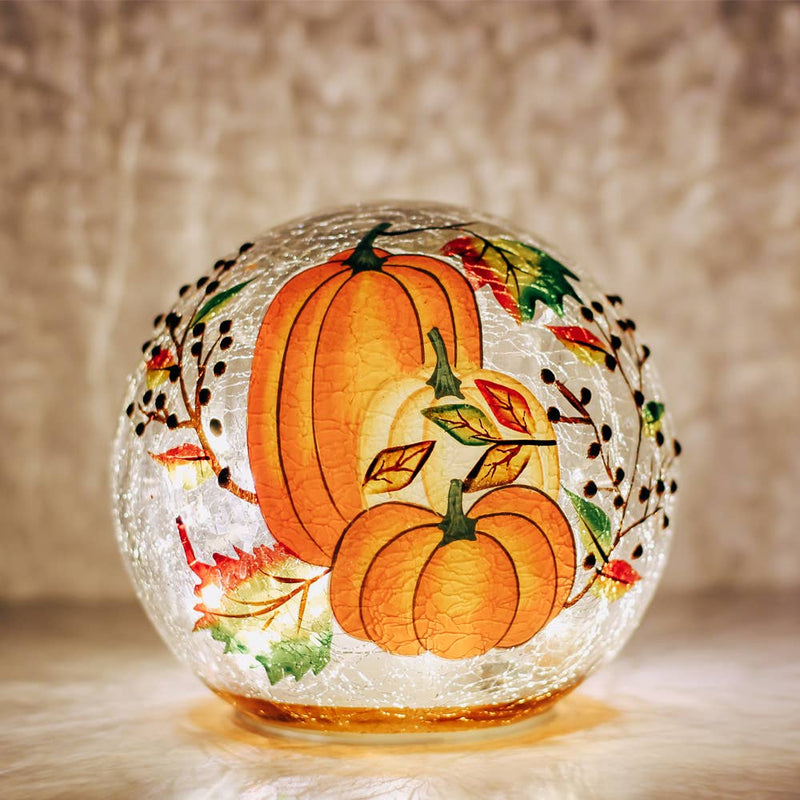 Harvest Pumpkin LED Glass Orb – Fall Autumn Home Decor