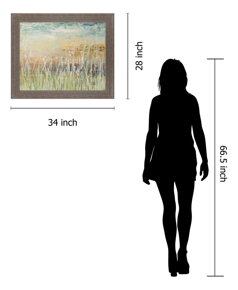 Misty Sunrise Meadow - 28" x 34" Framed Wall Art - Green