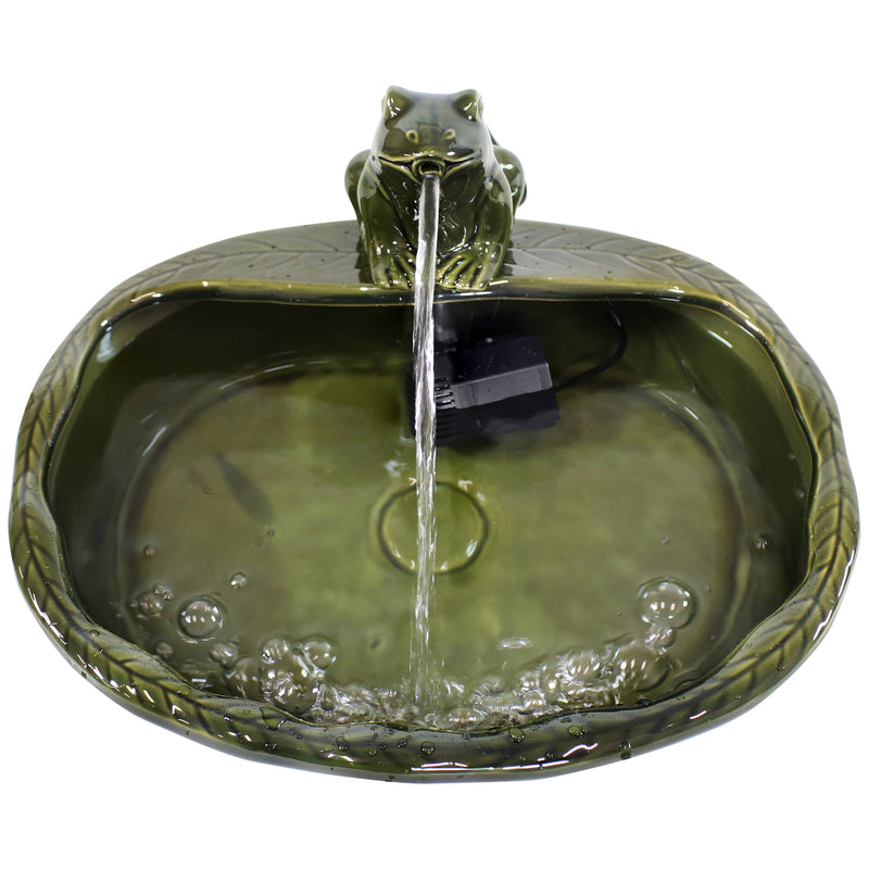 Frog Glazed Ceramic Outdoor Solar Water Fountain - 7 in