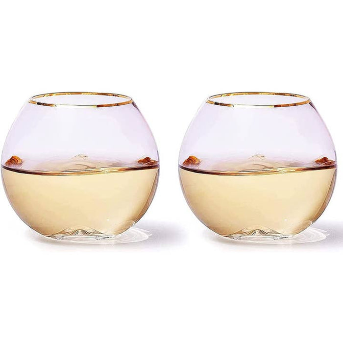 Blush Pink & Gilded Rim Wine Glasses | 18oz | Set of 2