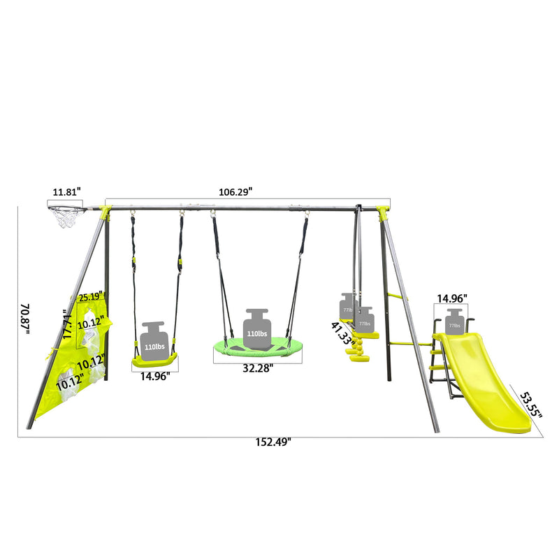 Interesting Six Function Swingset With Net Swing Metal Plastic Safe Swing Set 440Lbs For Outdoor Playground For Age 3+ With 31.5" Net Swing - /