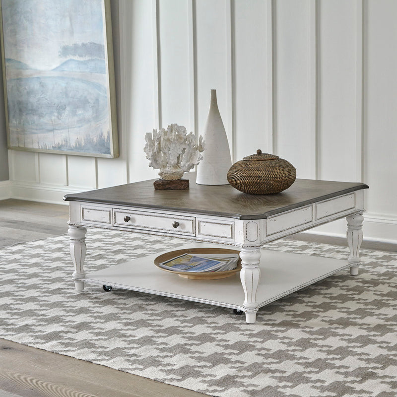 Magnolia Manor - Oversized Square Cocktail Table - Antique White