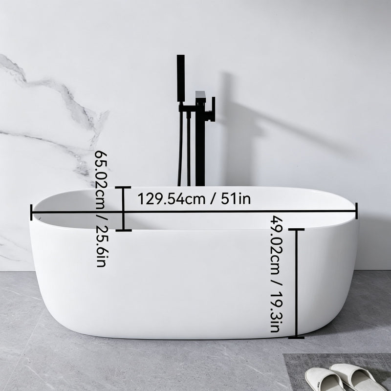 Freestanding Bathtub Resin Stone Soaking Bathtub Solid Surface Modern Tubs With Overflow And Pop-Up Drain - Matte White