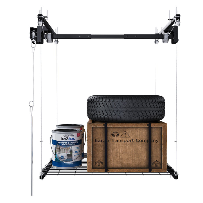 Overhead Garage Storage Rack 4 X 4 Ft For High Ceilings, With Safety Lock - Black