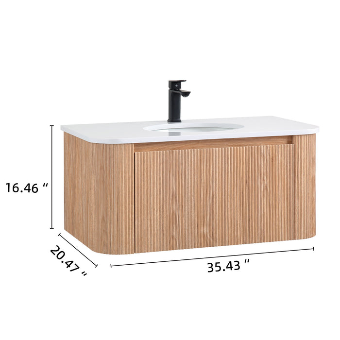 Arcora - Wall Mounted Bathroom Vanity With Curved Design - Natural Wood