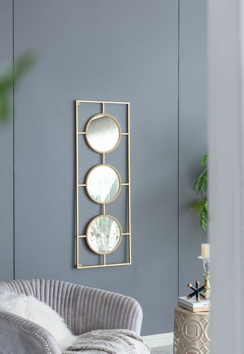 3 Mirror Piece Wall Mirror InRectangular Frame, Home Wall Decor For Bedroom Living Room