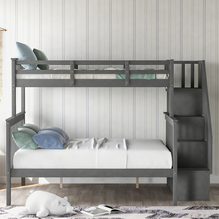 Stairway Bunk Bed With Storage And Guard Rail For Bedroom