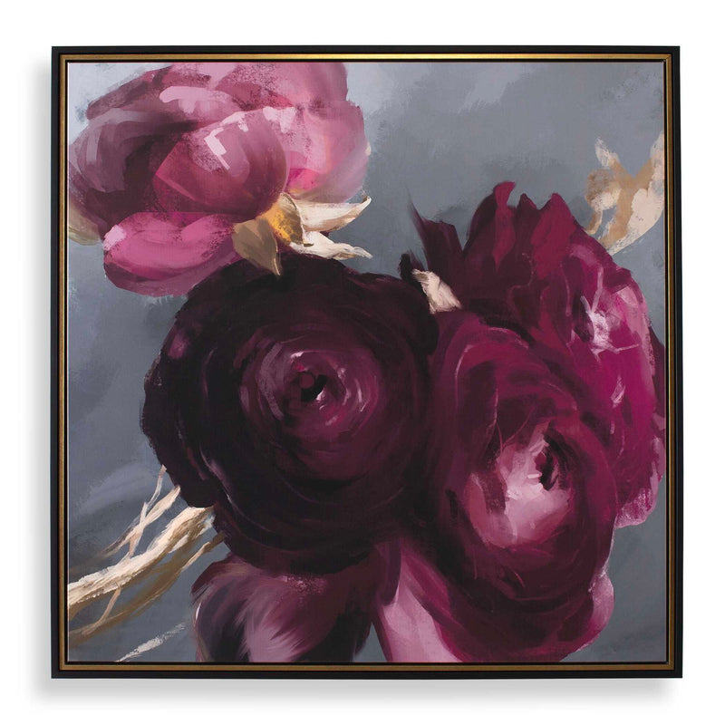 Plum Ranculus - Framed Floral Art - Black / Gold / Gray / Green / Pink / Purple / Red / White / Yellow