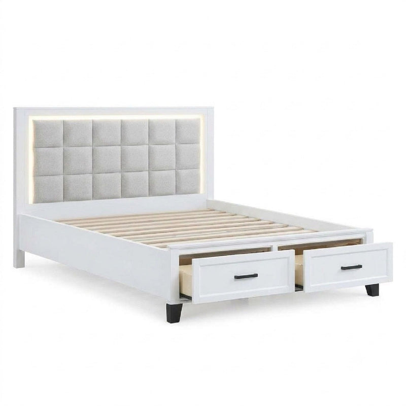 Upholstered Headboard Platform Bed With LED Lighting And Underbed Drawers