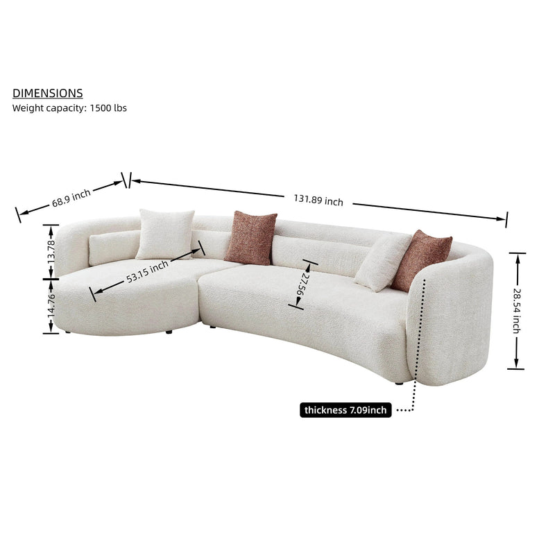 Curved Sectional Sofa, L - Shape Modular Chaise