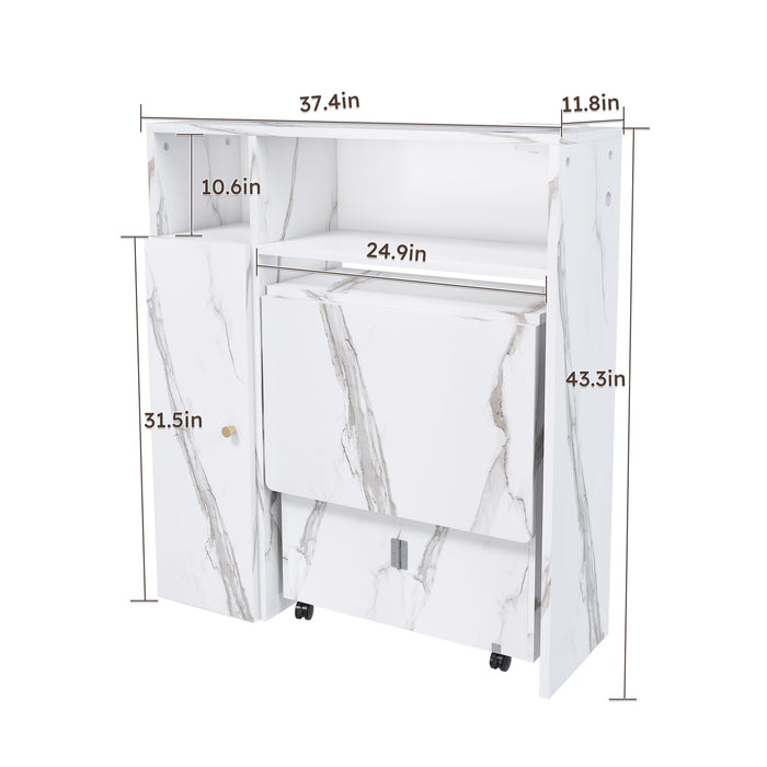 Multifunctional Folding Dining Table With Wall-Mounted Sideboard & Storage