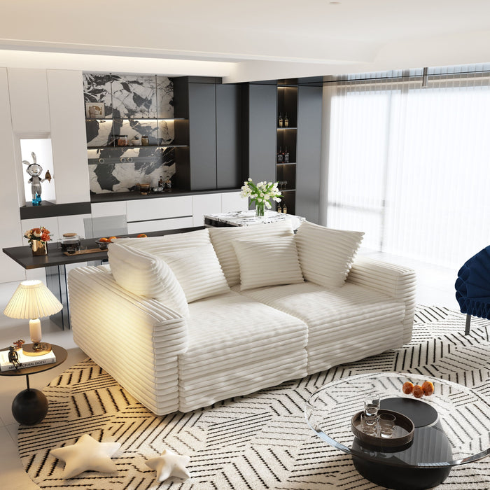 Plush Corduroy 4 Seat Sofa, Modern Comfy Upholstered Sofa Cloud Couch, Deep Seat Couches With Soft Pillows
