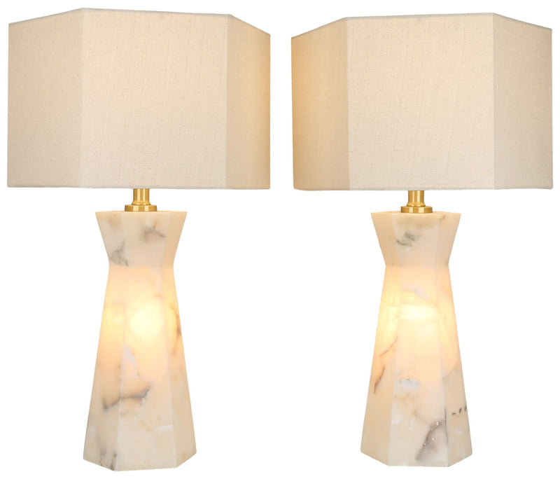 Evening Facet - 28 X 16 - Alabaster Table Lamp With Night Light (Set of 2) - Natural Stone