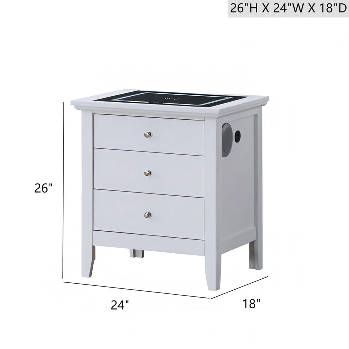 Hammond - Smart 3 Drawer Nightstand With USB Charging And Integrated Speakers - White