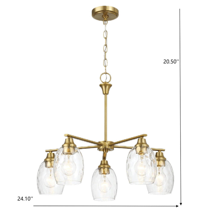 5 Lights Linear Arms With Chain Chandelier - Clear / Gold