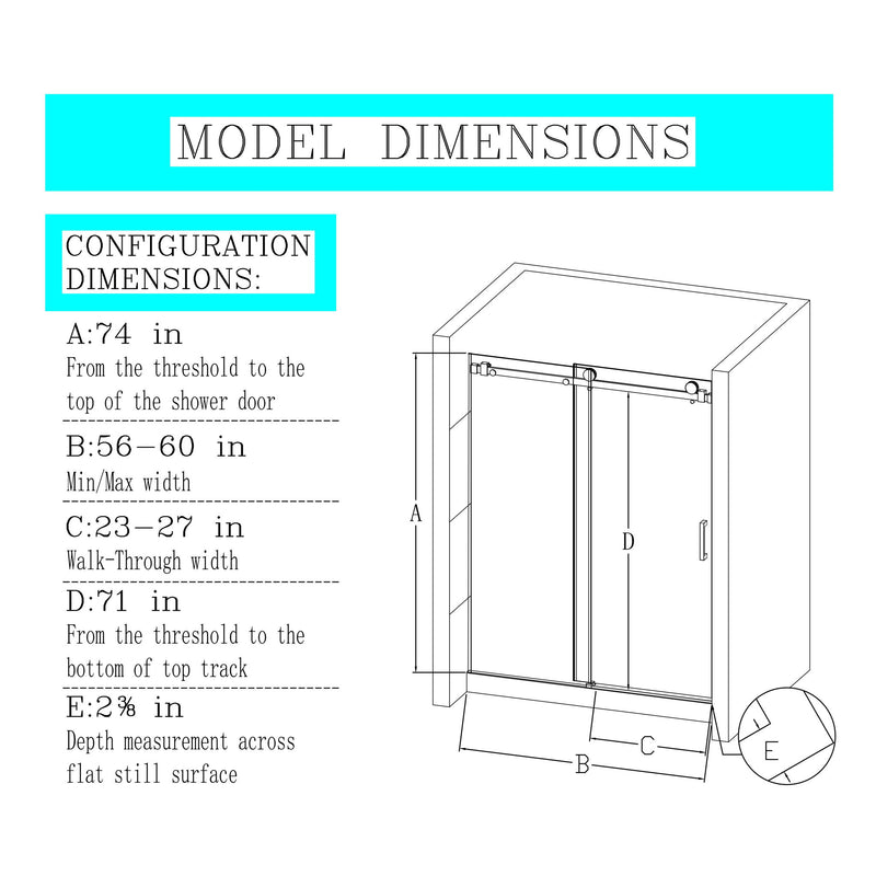 Frameless Single Sliding Shower Doors, 5 / 16" Thick Sgcc Tempered Glass - Brushed Nickel