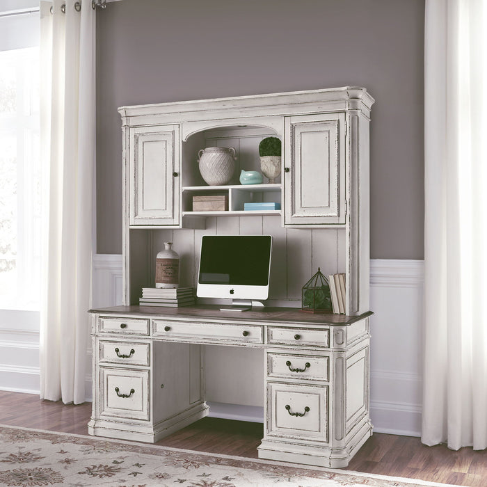 Magnolia Manor - Credenza & Hutch - White & Brown