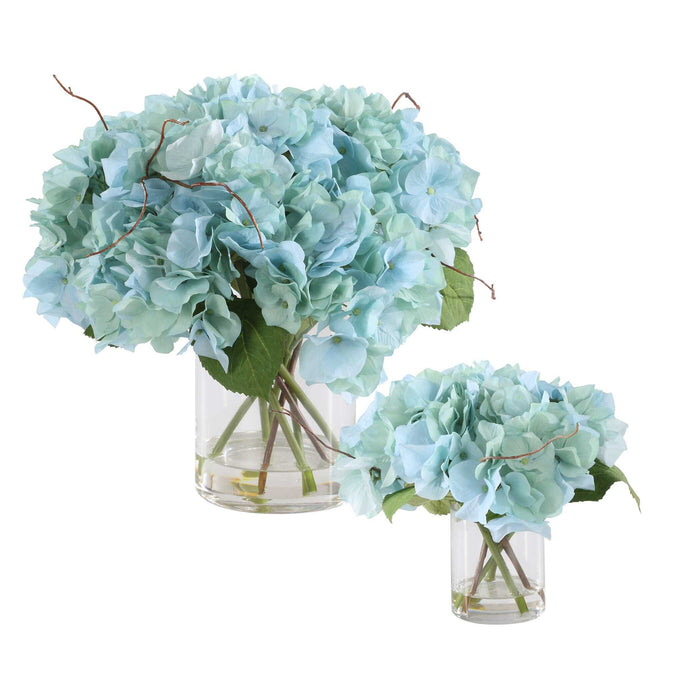 Tranquil - Blooms In Glass Vases (Set of 2) - Blue