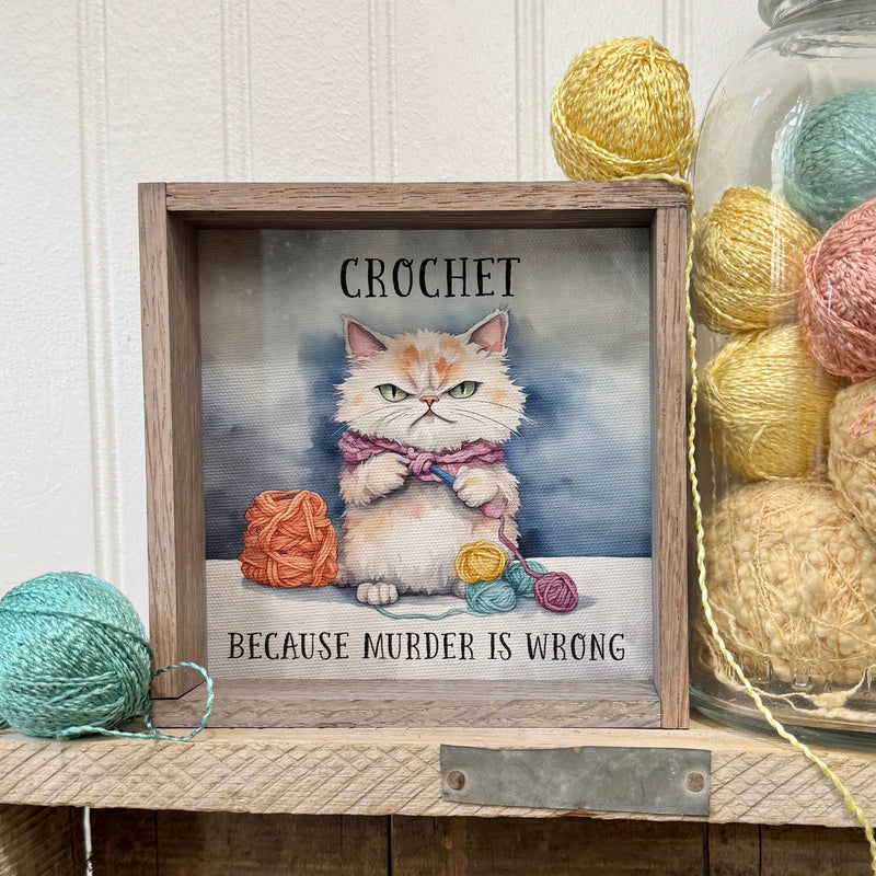 Crochet Cat - Funny Animal Canvas Art - Wood Framed Wall Art