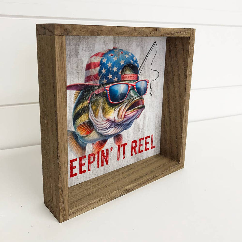 Keepin It Reel Bass Fish - 4th of July Canvas Art - Framed