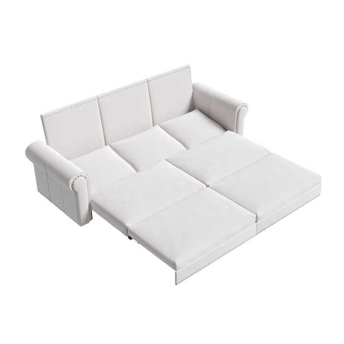 3 In 1 Convertible Sleeper Sofa With Nailhead Trim & Rolled Arm