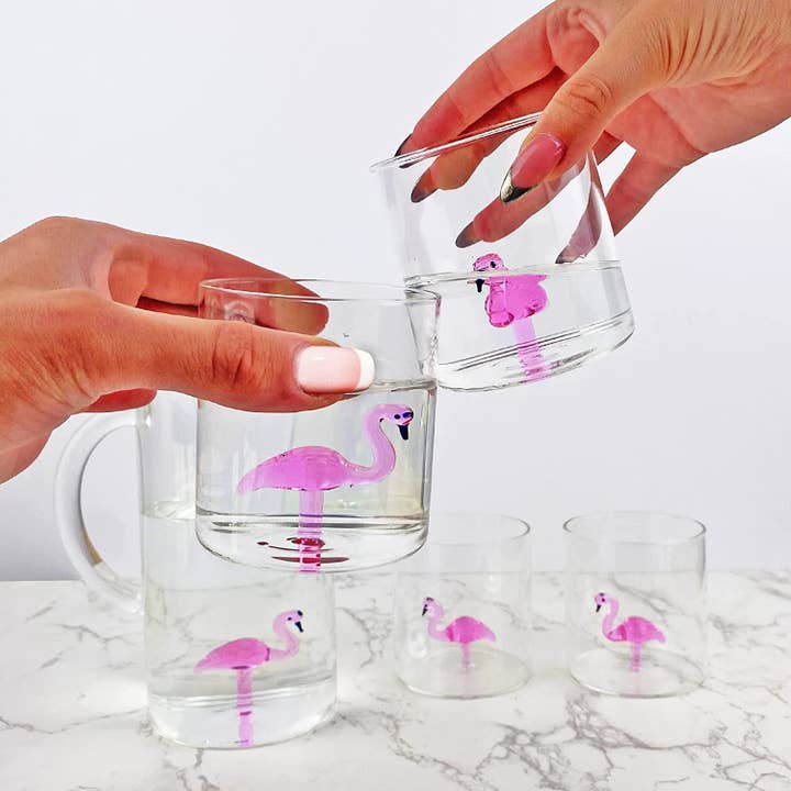 Flamingo Pitcher & 4 Glass Set
